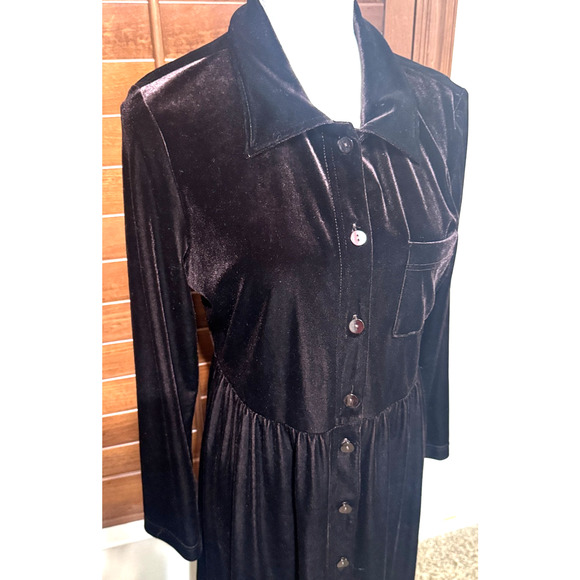 VTG 90s Y2K Maxi Dress Size 10 Brown Velvet Grunge Whimsigoth Button front long - Picture 2 of 8